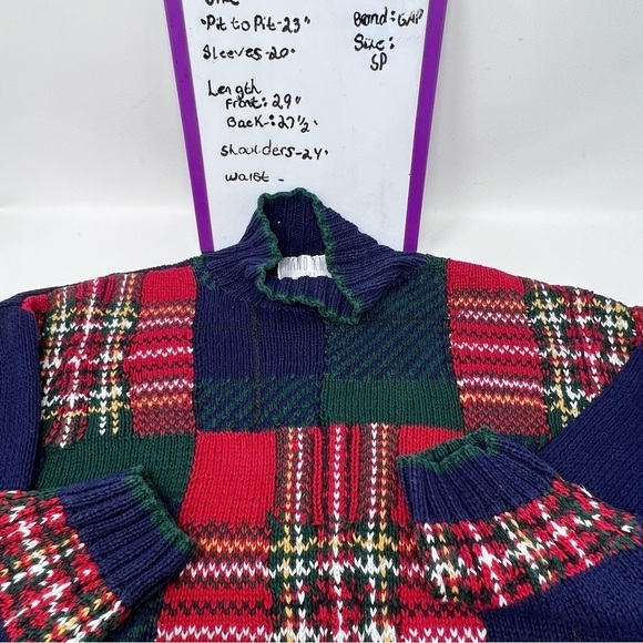 VTG Limited Oversized Hand Knit Color Block High Neck Sweater Size S Patchwork - Picture 9 of 15